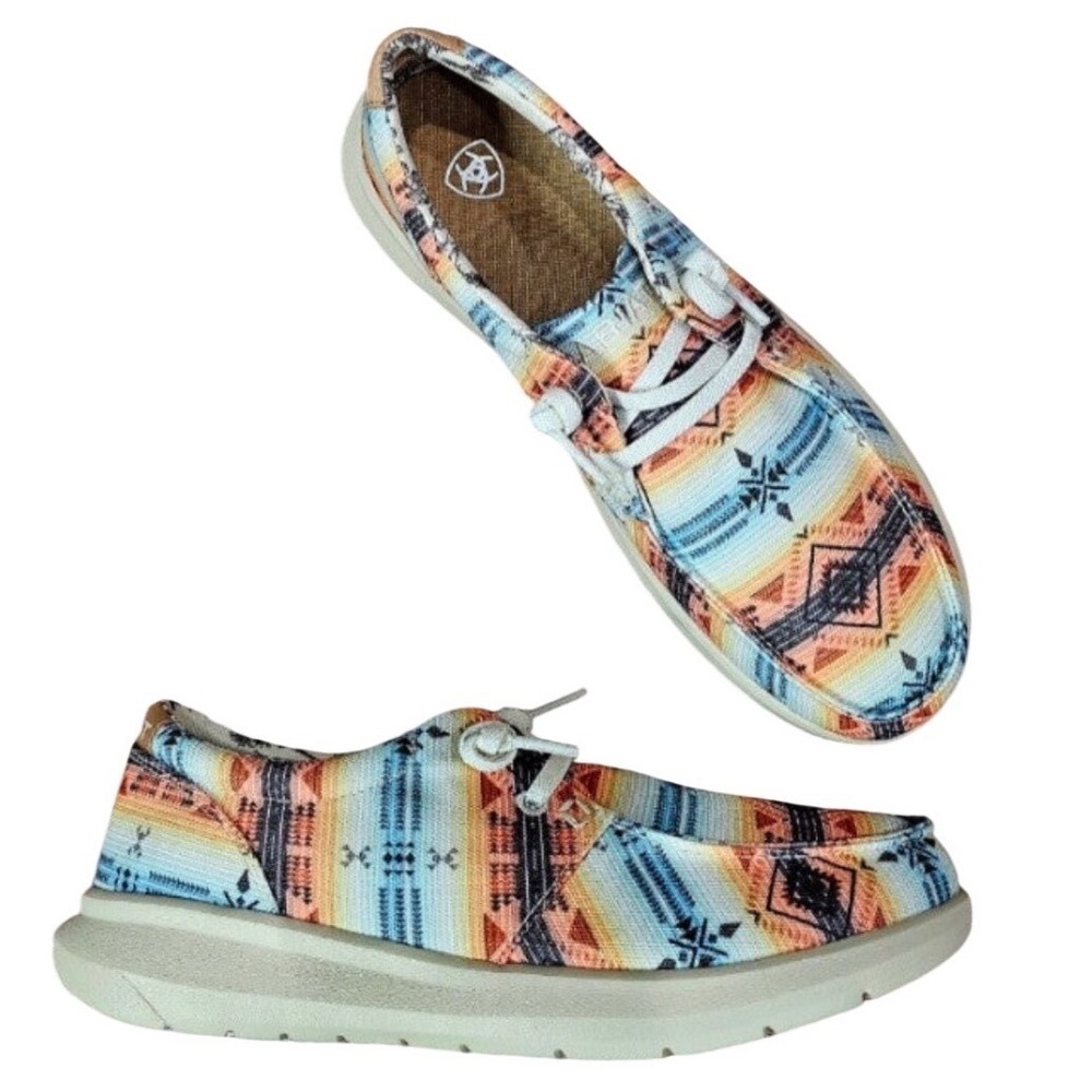 ARIAT HILO MEN MULTICOLOR EX SOUTHWESTERN PRINT CASUAL SLIP ON SHOES Sz 6.5